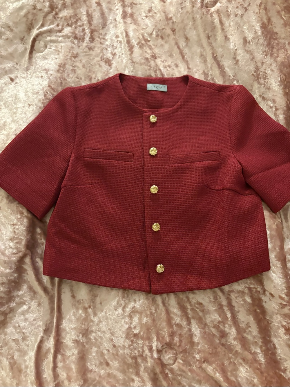 Red Cropped top with Gold Buttons